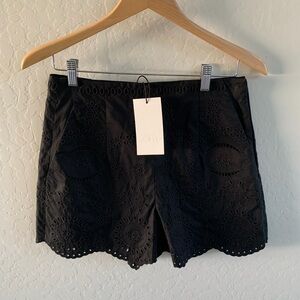 Zara Black Eyelet Scalloped Hem Women's Shorts